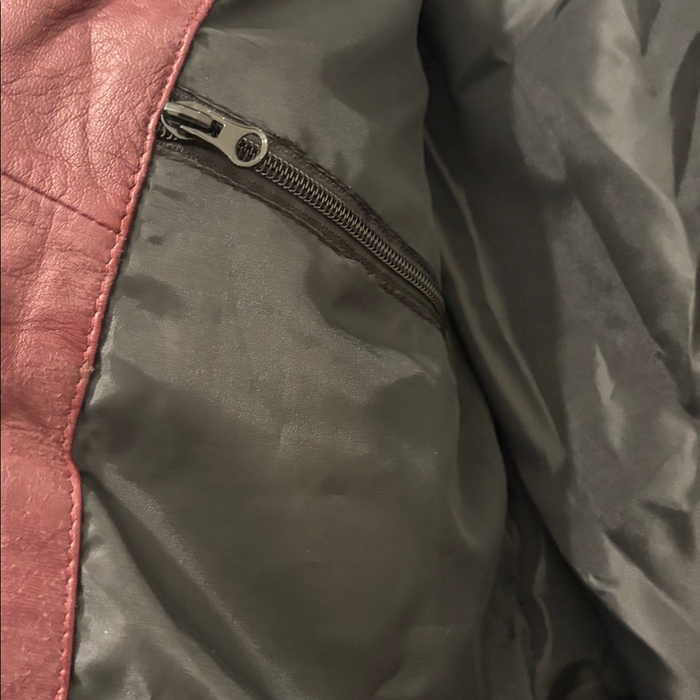 NWT [Leather Skin] Burgundy Maroon Asymmetrical Zip Leather Jacket Women’s XS - Picture 9 of 12